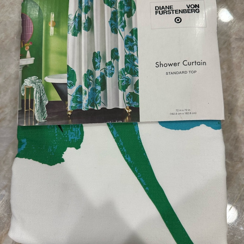 Diane Von Furstenberg Tropical Green and White Shower Curtain